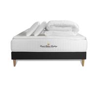 Pack matelas ressorts ensaches sommier KIT noir + memoire de forme maxi epaisseur George V 140x190cm + 2 oreillers + 1 couette 2