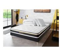 Pack Matelas Soft - Mousse - Ep : 19cm - Sommier kit Noir avec couette et 2 oreillers