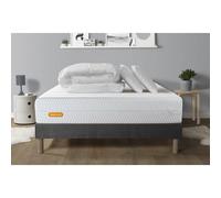 PACK Matelas + sommier gris 160x200 Memo Bio Mousse a memoire de forme 5 zones de confort Maxi epaisseur + Couette + 2 oreiller