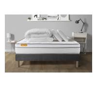 Pack matelas + sommier gris 160x200 Memo Luxe Ressorts ensaches + memoire de forme 5 zones de confort MAXI epaisseur