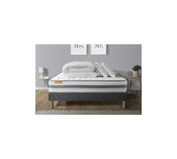 Pack matelas + sommier gris 160x200 Memo Spring Ressorts ensachés 3 zones MAXI épaisseur + Couette + 2 oreillers