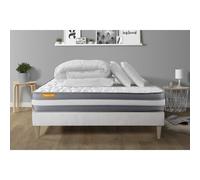 PACK matelas + sommier kit blanc 140x190 Memo Plus Memoire de forme + 2 oreillers + couette