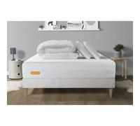 PACK Matelas + sommier kit blanc 140x200 Memo Bio Mousse a memoire de forme Maxi epaisseur + Couette + 2 oreillers