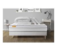 Pack matelas + sommier kit blanc 140x200 Memo Luxe Ressorts ensaches + memoire de forme + Couette + 2 oreillers