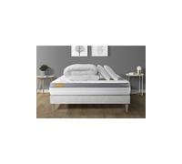 Pack matelas + sommier kit blanc 160x200 Memo Zen Mousse à mémoire de forme MAXI épaisseur + Couette + 2 oreillers