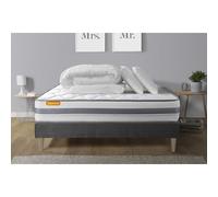 Pack matelas + sommier kit gris 180x200 Memo Spring Ressorts ensaches MAXI epaisseur + Couette + 2 oreillers
