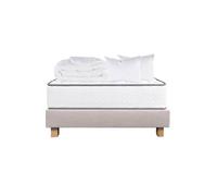 Pack Matelas + Sommier Tapissier Beige 140x200 cm + 2 Oreillers + 1 Couette - IZAC - ALTOBUY