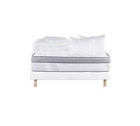 Pack Matelas + Sommier Tapissier Blanc 140x190 cm + 2 Oreillers + 1 Couette - REINALD - ALTOBUY