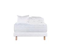 Pack Matelas + Sommier Tapissier Blanc 90x190 cm + 1 Oreiller + 1 Couette - THELIO - ALTOBUY