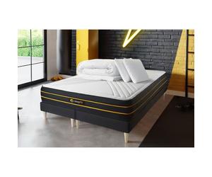 Pack matelas ULTRA 180x200 + double sommiers noir 90x200 + Couette + 2 oreillers 180 x 200 cm Noir