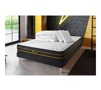 Pack Matelas Ultra - Mémoire de forme et micro ressorts ensachés - Ep : 26cm - Sommier kit Noir avec couette et 2 oreillers G