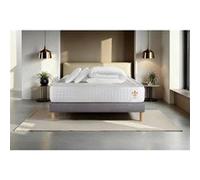 Pack Matelas Vingt-Quatre - Ressorts ensachés et mémoire de forme - Ep : 24cm - Sommier kit Gris avec couette et 2 oreillers G