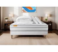 Pack Memo Luxe 160 x 200 cm - 26cm - Ressorts ensachs et mmoire de forme - Moelleux - Sommier Tapissier Blanc - Avec couette et oreillers