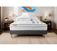 Pack Memo Luxe 200 x 200 cm GRIS - 26cm - Ressorts ensachs et mmoire de forme - Moelleux - Sommier kit Gris - Avec couette et oreillers