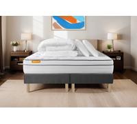 Pack Memo Luxe 2x100 x 200 cm GRIS - 26cm - Ressorts ensachs et mmoire de forme - Moelleux - Sommier Tapissier Gris - Avec couette et oreillers