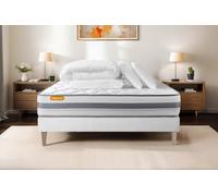 Pack Memo Spring 160 x 200 cm - 22cm - Ressorts ensachs et mmoire de forme - Equilibr - Sommier Tapissier Blanc - Avec couette et oreillers