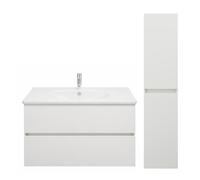 Pack meuble de salle de bain simple vasque BURGBAD Joline 100 cm blanc + colonne
