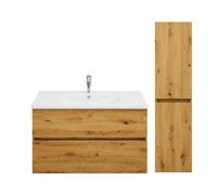 Pack meuble de salle de bain simple vasque BURGBAD Joline 80 cm chêne + colonne