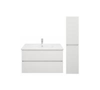 Pack meuble de salle de bain simple vasque Joline 100 cm blanc + colonne
