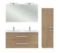 Pack meuble double vasque 120 cm JACOB DELAFON Ola Up chêne + colonne + miroir + spot