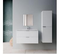 Pack Meuble salle de bain 60cm et Colonne de rangement - Façades Blanches Ondulées - MILO