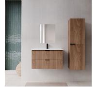 Pack Meuble salle de bain 80cm et Colonne de rangement - Façades Ondulées Décor Bois - MILO