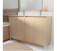 Pack Meuble Salle de Bains 120 cm Chêne Clair, 4 portes avec Vasque Céramique - XENOS