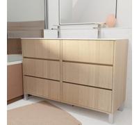 Pack Meuble Salle de Bains 120 cm Chêne Clair, 6 tiroirs avec Vasque Céramique - XENOS