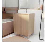 Pack Meuble Salle de Bains 60 cm Chêne Clair, 2 portes avec Vasque Céramique - XENOS