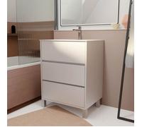 AURLANE Pack Meuble Salle de Bains 60 cm Laqué Blanc, 3 tiroirs avec Vasque Céramique - Xenos