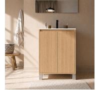 Pack Meuble Salle de Bains 70cm Chêne Clair 2 Portes avec Vasque Céramique Blanche - XENOS