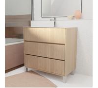 AURLANE Pack Meuble Salle de Bains 80 cm Chêne Clair, 3 tiroirs avec Vasque Céramique - Xenos