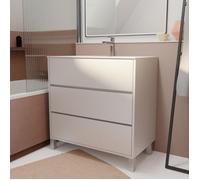AURLANE Pack Meuble Salle de Bains 80 cm Laqué Blanc, 3 tiroirs avec Vasque Céramique - Xenos
