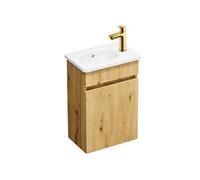 Pack meuble suspendu lave-mains Joline chêne + Robinet lave-mains eau froide Duravit Wave Doré poli