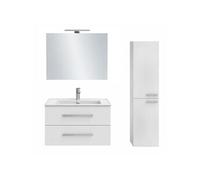 Pack meuble vasque 80 cm Ola up blanc + colonne + miroir + spot
