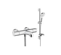 Pack mitigeur baignoire thermostatique Ecostat 1001 hromé + Ensemble de douche Crometta 2 jets blanc/chromé