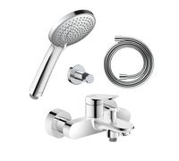 Pack mitigeur bain douche mécanique DURAVIT Wave + pommeau Universal 3 jets + flexible 160 cm + support chromé brillant