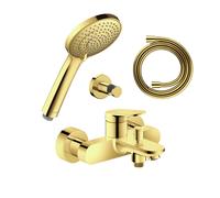Pack mitigeur bain douche mécanique DURAVIT Wave + pommeau Universal 3 jets + flexible 160 cm + support doré poli