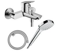 Pack mitigeur bain douche mécanique HANSGROHE Logis + Flexible Designflex + Pommeau Croma Select E EcoSmart blanc/chromé