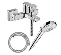 Pack mitigeur bain douche mécanique HANSGROHE Vernis Shape C2 + Flexible Designflex + Pommeau Croma Select E EcoSmart blanc/chromé
