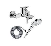 Pack mitigeur bain douche mécanique Logis + Flexible Metaflex + Pommeau Croma Select E EcoSmart blanc/chromé