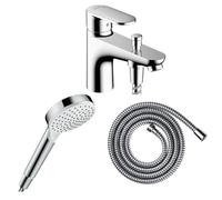 Pack mitigeur bain douche monotrou Vernis Blend + Flexible Metaflex + Pommeau HANSGROHE Crometta blanc/chromé