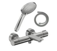 Pack mitigeur bain douche thermostatique DURAVIT Wave + pommeau Universal 3 jets avec curseur + flexible 160 cm inox brossé