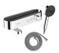 Pack mitigeur bain-douche thermostatique HANSGROHE ShowerTablet Select + flexible Metaflex + douchette Pulsify Select 3 jets chromé