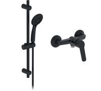 Jacob Delafon - Set de Douche Aimé avec Mitigeur Mécanique - Douchette 3 jets 10,5cm - Barre de Douche & Flexible - Economie d'eau - Noir Mat - E24428-BL