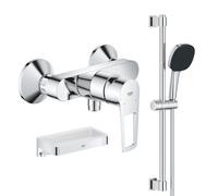 Pack mitigeur douche mécanique StartLoop + Ensemble de douche 2 jets avec barre + Panier douche