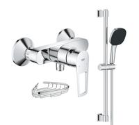 Pack mitigeur douche mécanique StartLoop + Ensemble de douche 2 jets avec barre + Panier porte-savon