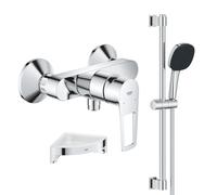 Pack mitigeur douche mécanique GROHE StartLoop + Ensemble de douche 2 jets avec barre + Tablette de douche d'angle