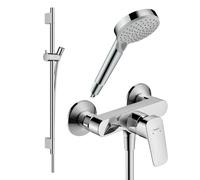 Pack mitigeur douche mécanique HANSGROHE Logis + Barre Unica S Puro + flexible + Pommeau Vernis Blend Vario chromé