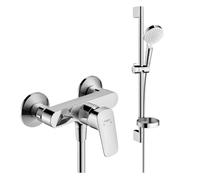 Pack mitigeur douche mécanique HANSGROHE Logis chromé + Ensemble de douche Crometta 2 jets blanc/chromé